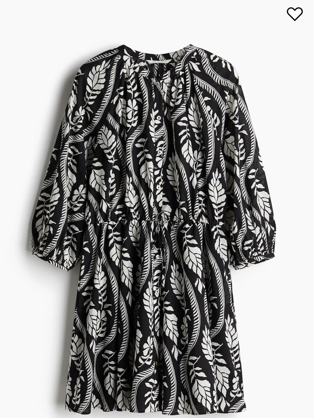 H&M Black and White Leaf-Print Button-Front Mini Dress